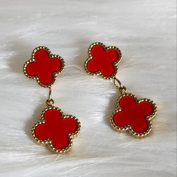 Jewelry Vca Red Clover Dangling Earrings Poshmark